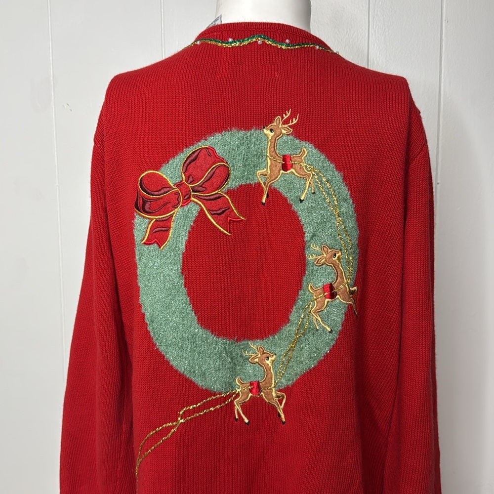 Vintage storybook knits women’s Christmas cardigan sweater M reindeer Santa
